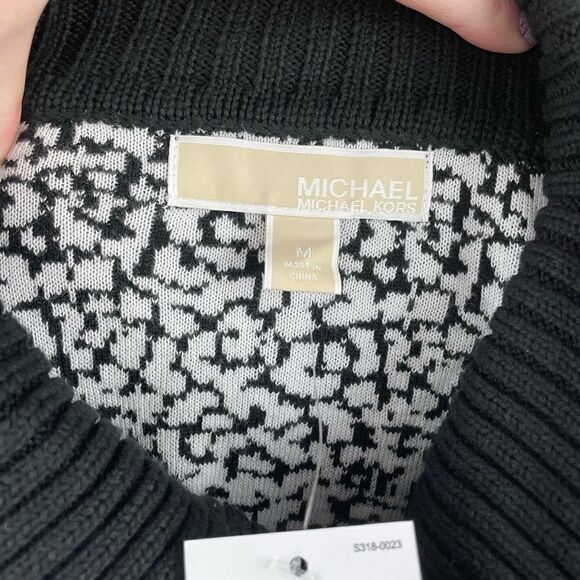 NWT Michael Kors Womens Black and White Animal Print Cowl Neck Sweater Size M - Picture 7 of 8